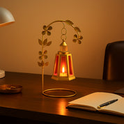 VON CASA Decorative T-Light With Stand - Red and Golden (Leaf Pattern)
