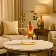 VON CASA Decorative T-Light With Stand - Red and Golden (Leaf Pattern)