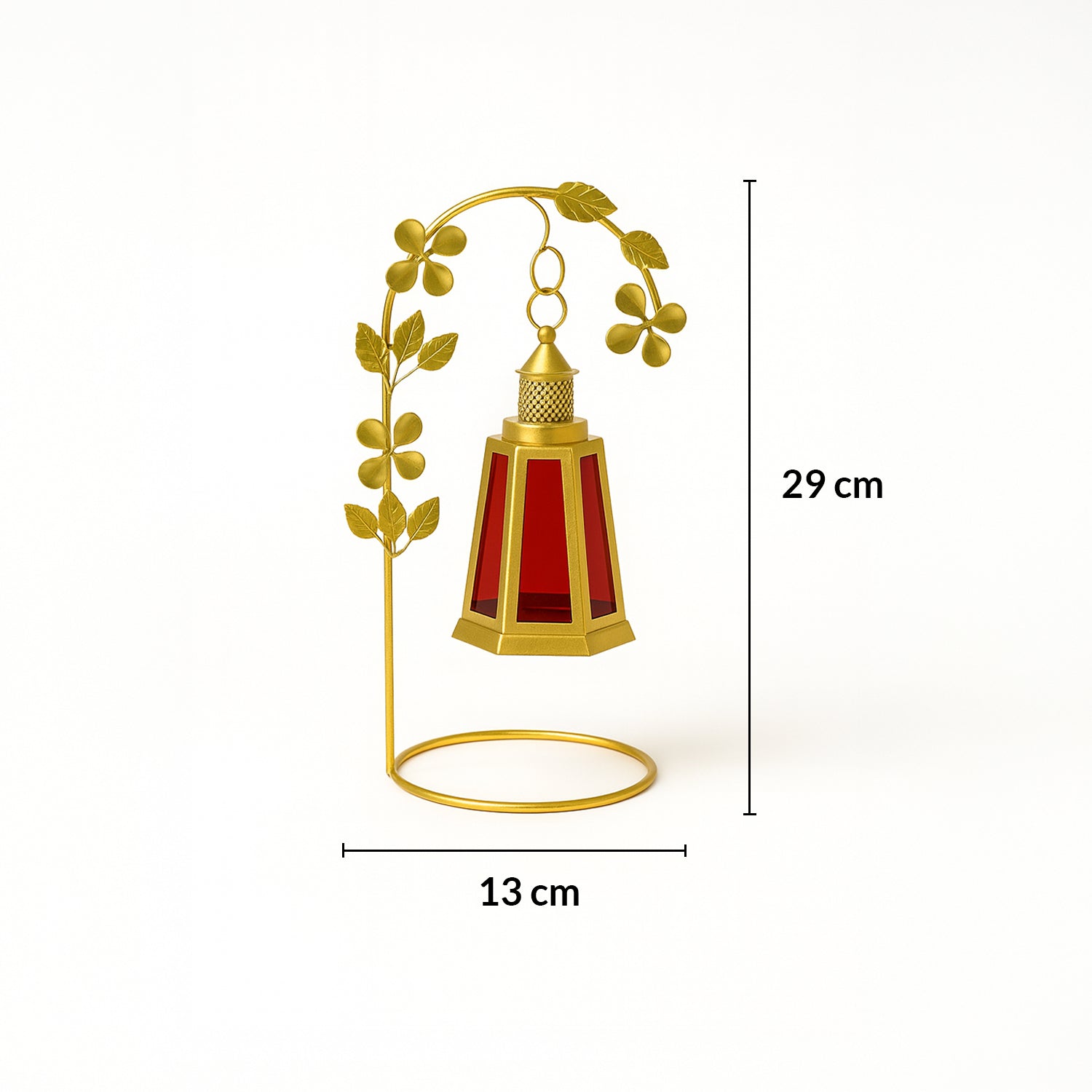 VON CASA Decorative T-Light With Stand - Red and Golden (Leaf Pattern)