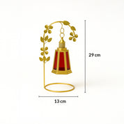 VON CASA Decorative T-Light With Stand - Red and Golden (Leaf Pattern)
