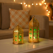 VON CASA Moroccan Lantern Set of 2 – Golden & Green (Domed Design)