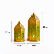 VON CASA Moroccan Lantern Set of 2 – Golden & Green (Domed Design)