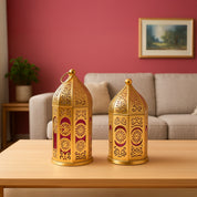 VON CASA Moroccan Lantern Set of 2 – Golden & Red (Domed Design)