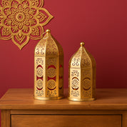 VON CASA Moroccan Lantern Set of 2 – Golden & Red (Domed Design)