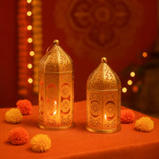 VON CASA Moroccan Lantern Set of 2 – Golden & Red (Domed Design)