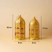VON CASA Moroccan Lantern Set of 2 – Golden & Red (Domed Design)