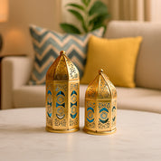 VON CASA Moroccan Lantern Set of 2 – Golden & Blue (Domed Design)
