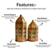 VON CASA Moroccan Lantern Set of 2 – Golden & Blue (Domed Design)
