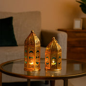 VON CASA Moroccan Lantern Set of 2 – Golden & Blue (Domed Design)