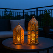 VON CASA Moroccan Lantern Set of 2 – Golden & Blue (Domed Design)