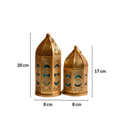 VON CASA Moroccan Lantern Set of 2 – Golden & Blue (Domed Design)