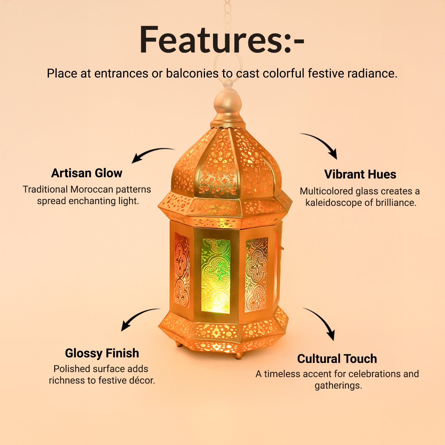 VON CASA Moroccan Domed Lantern – Multi-Colour Glow