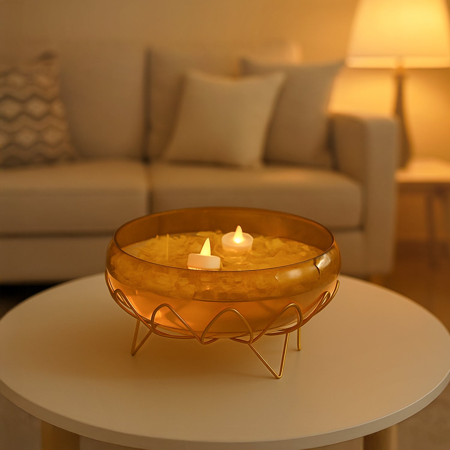 VON CASA Golden Lotus Bowl with Stand – Lustre Glass Elegance