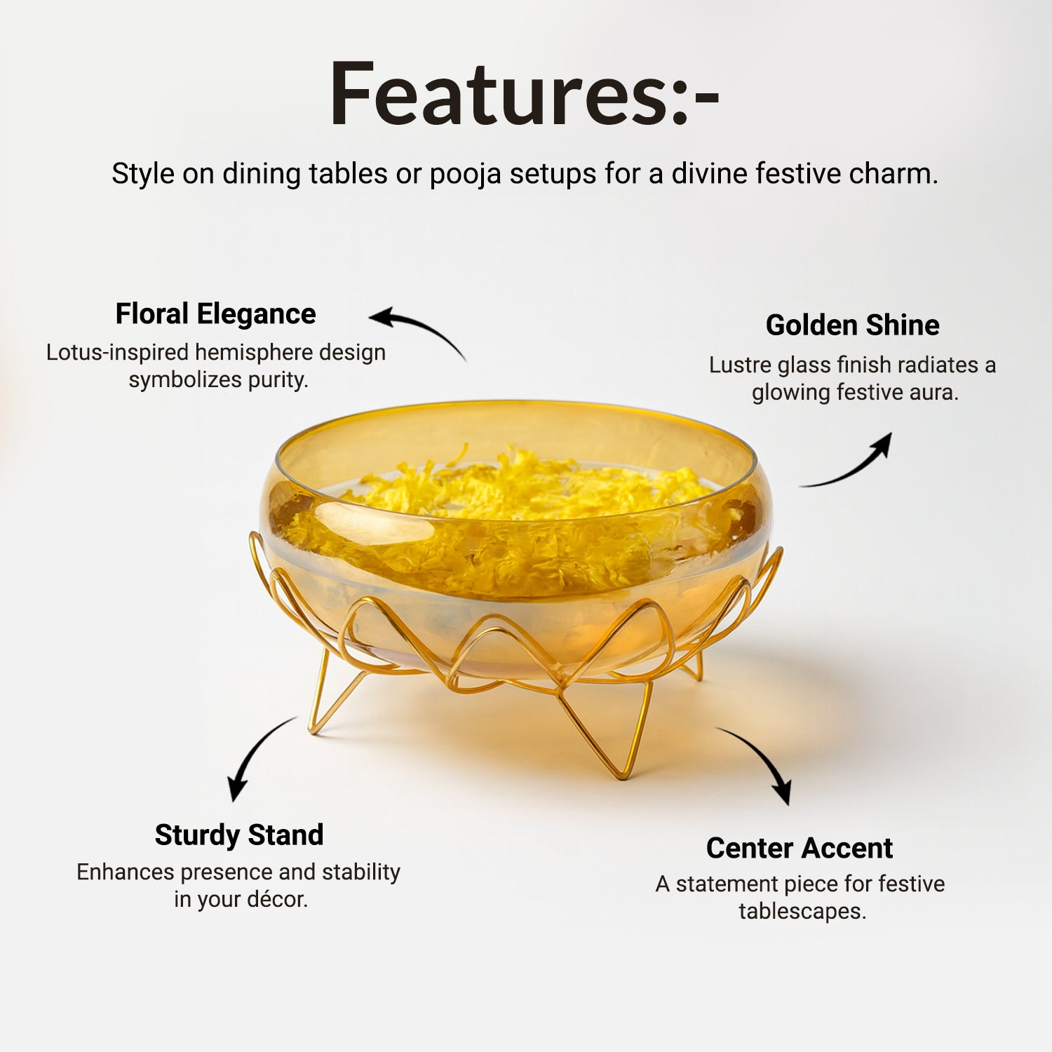 VON CASA Golden Lotus Bowl with Stand – Lustre Glass Elegance