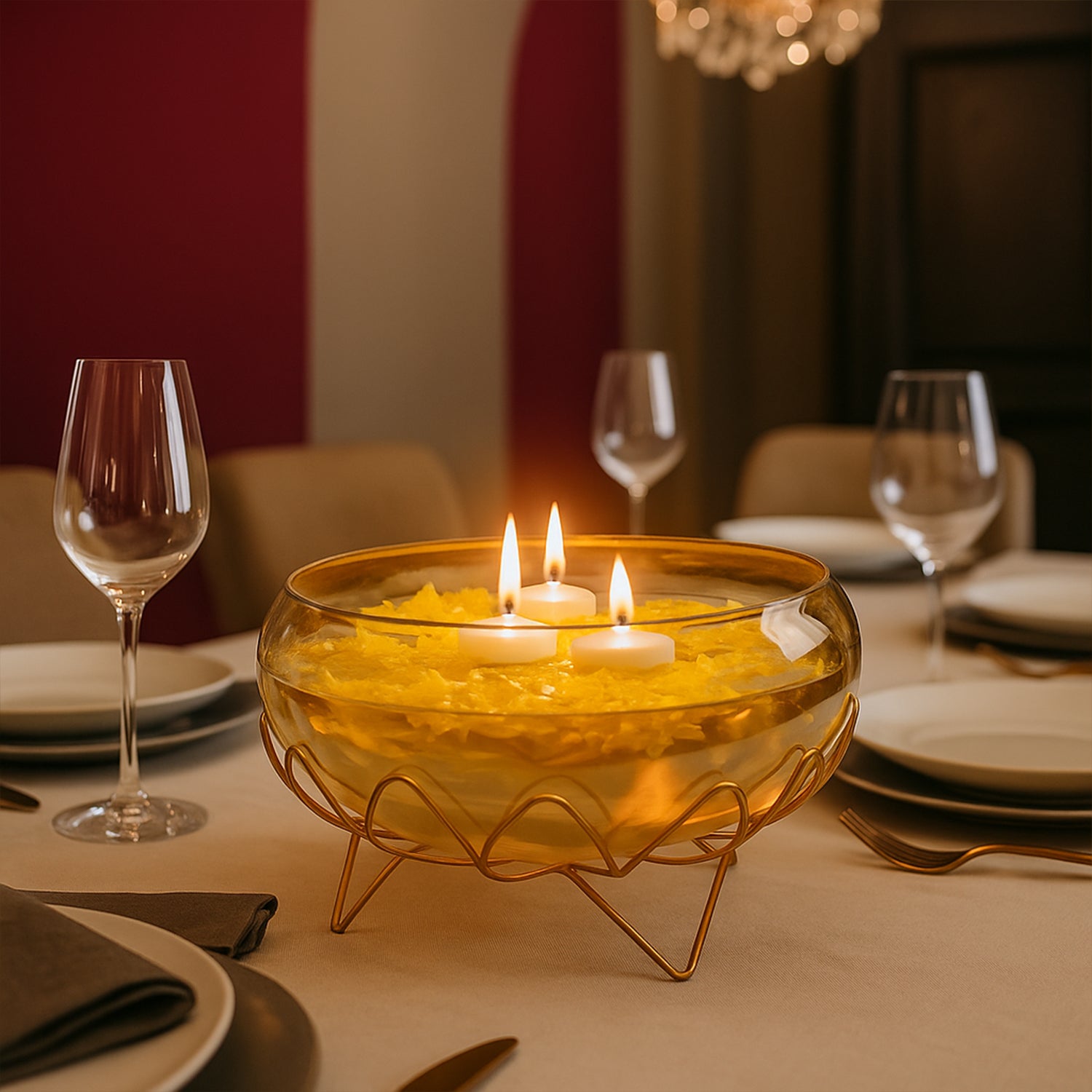 VON CASA Golden Lotus Bowl with Stand – Lustre Glass Elegance