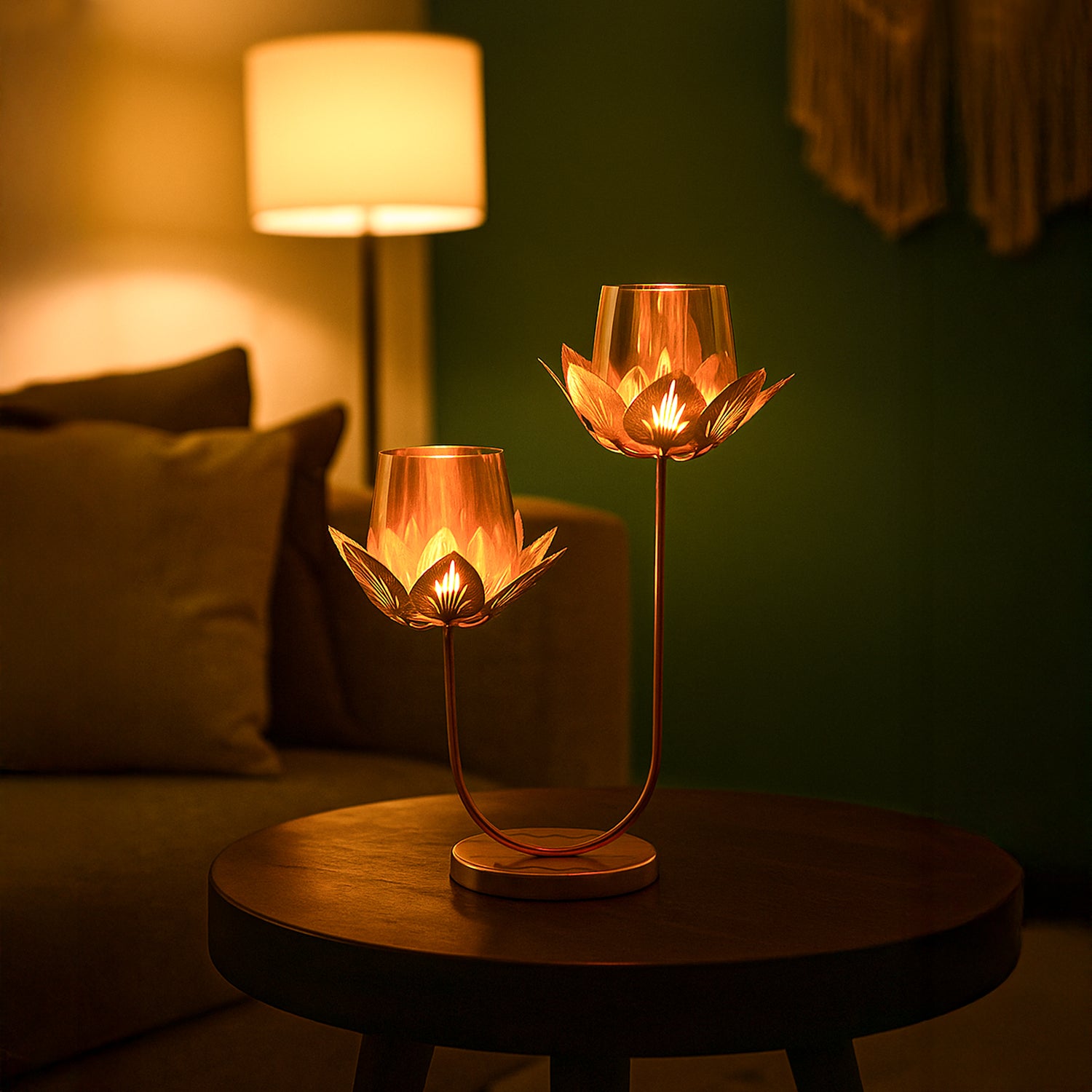 VON CASA 2 Votive T-Light Holder – Golden Lotus Glow