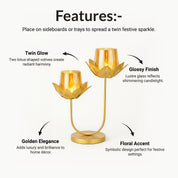 VON CASA 2 Votive T-Light Holder – Golden Lotus Glow