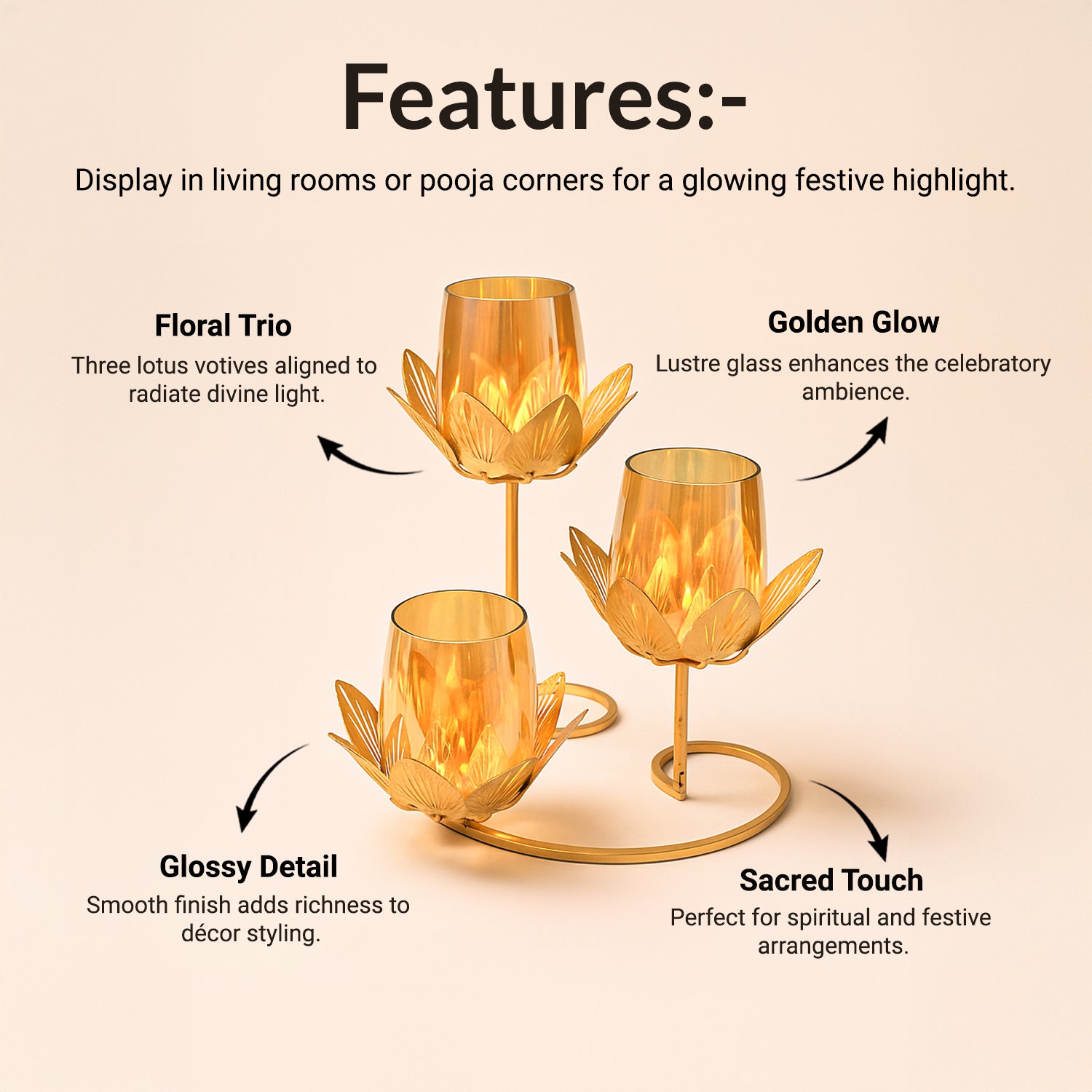 VON CASA 3 Votive T-Light Holder – Triple Lotus Design