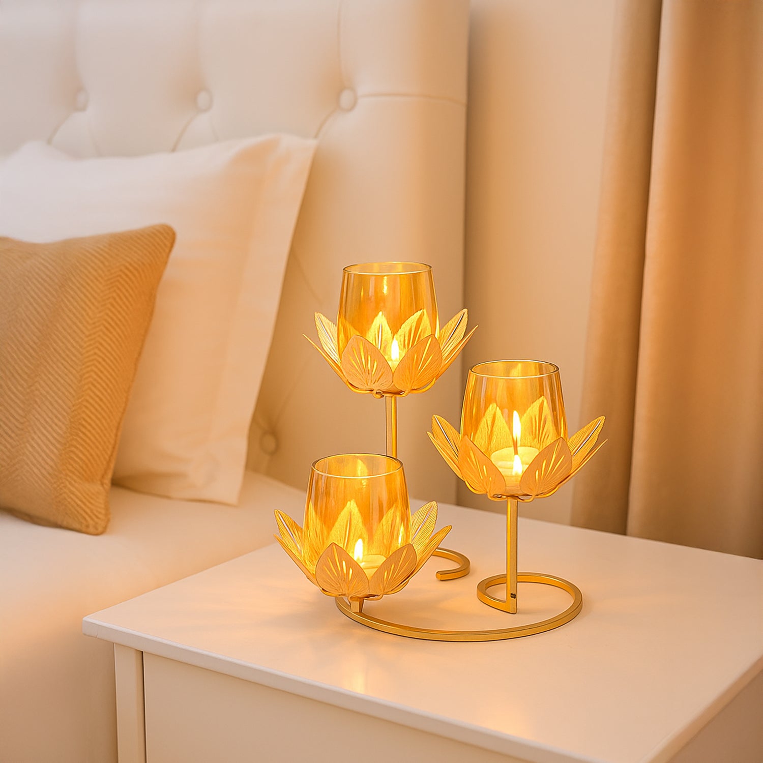 VON CASA 3 Votive T-Light Holder – Triple Lotus Design