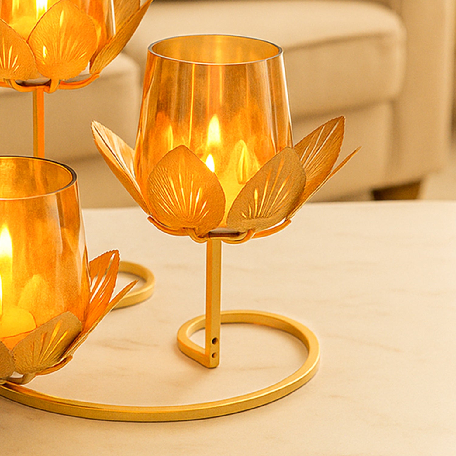 VON CASA 3 Votive T-Light Holder – Triple Lotus Design