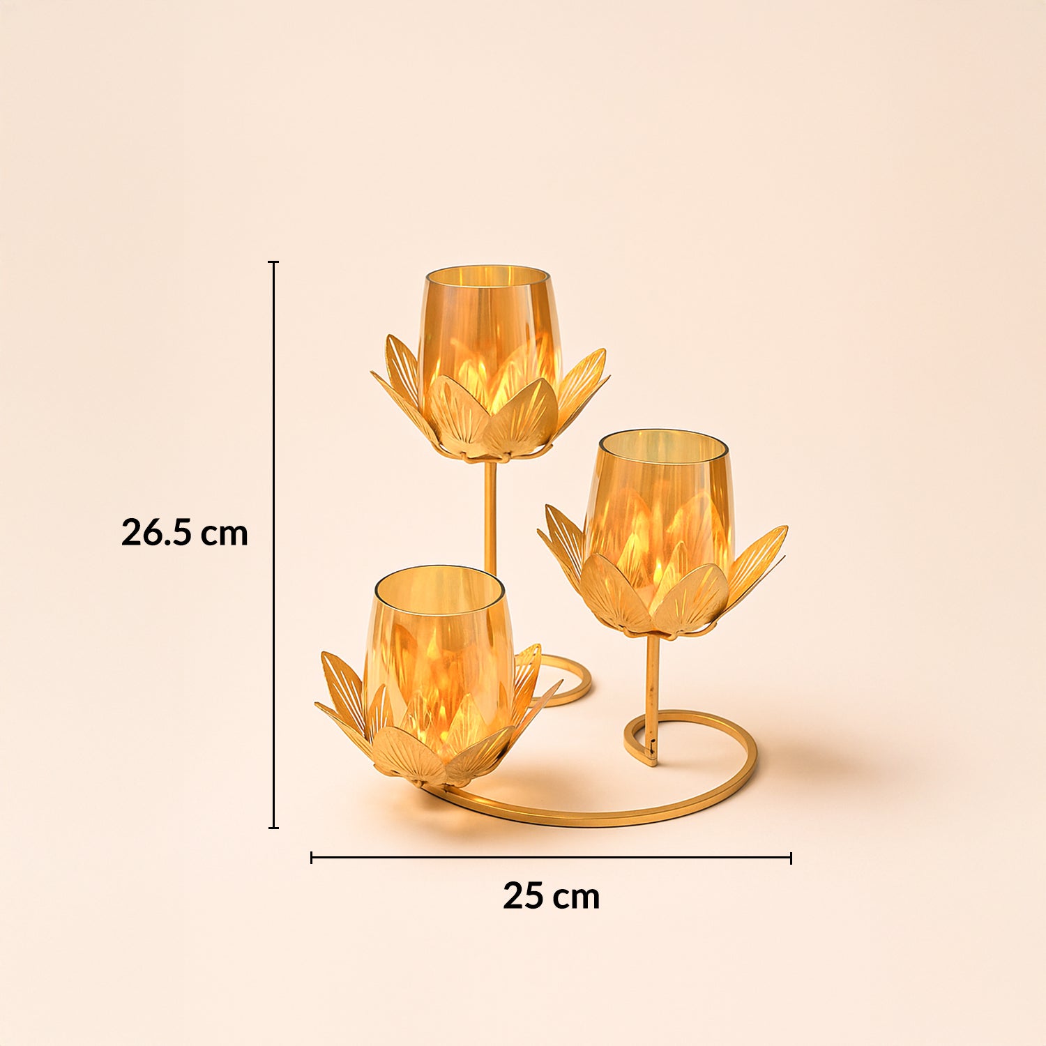 VON CASA 3 Votive T-Light Holder – Triple Lotus Design