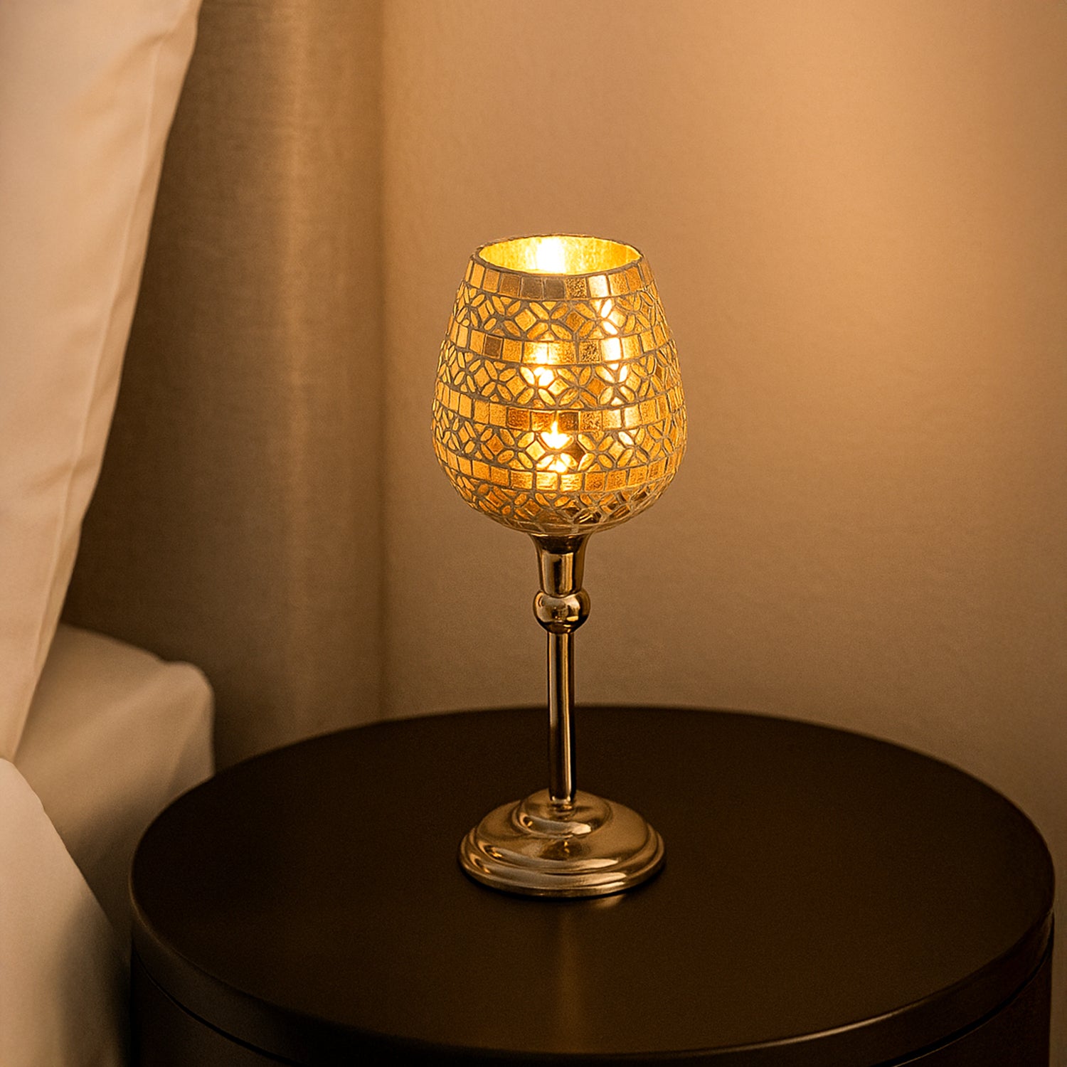 VON CASA Goblet T-Light Holder (Big) – Silver Mosaic Elegance
