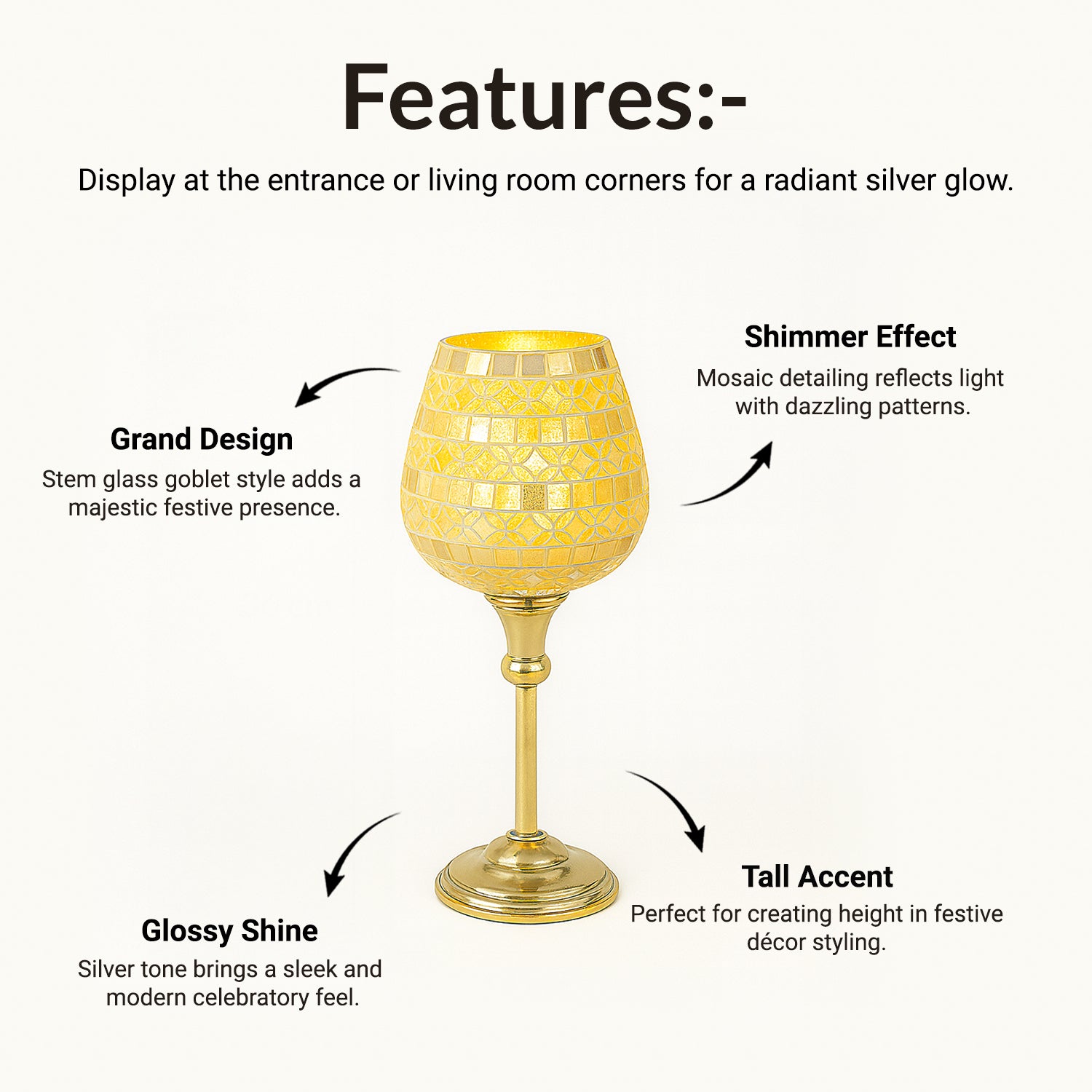 VON CASA Goblet T-Light Holder (Big) – Silver Mosaic Elegance