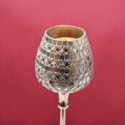 VON CASA Goblet T-Light Holder (Big) – Silver Mosaic Elegance