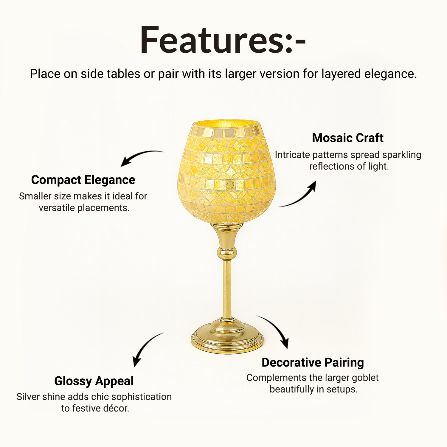 VON CASA Goblet T-Light Holder (Small) – Silver Mosaic Glow