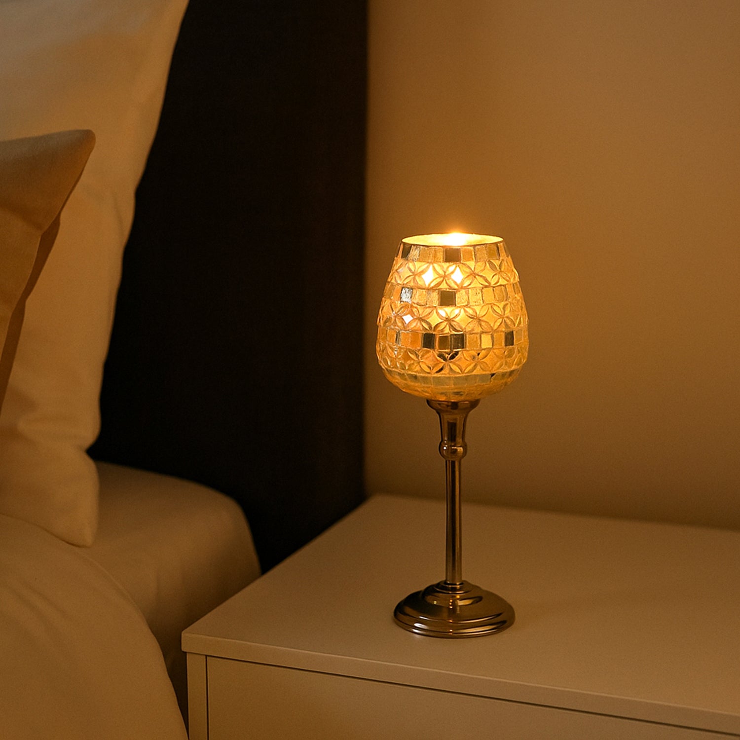 VON CASA Goblet T-Light Holder (Small) – Silver Mosaic Glow
