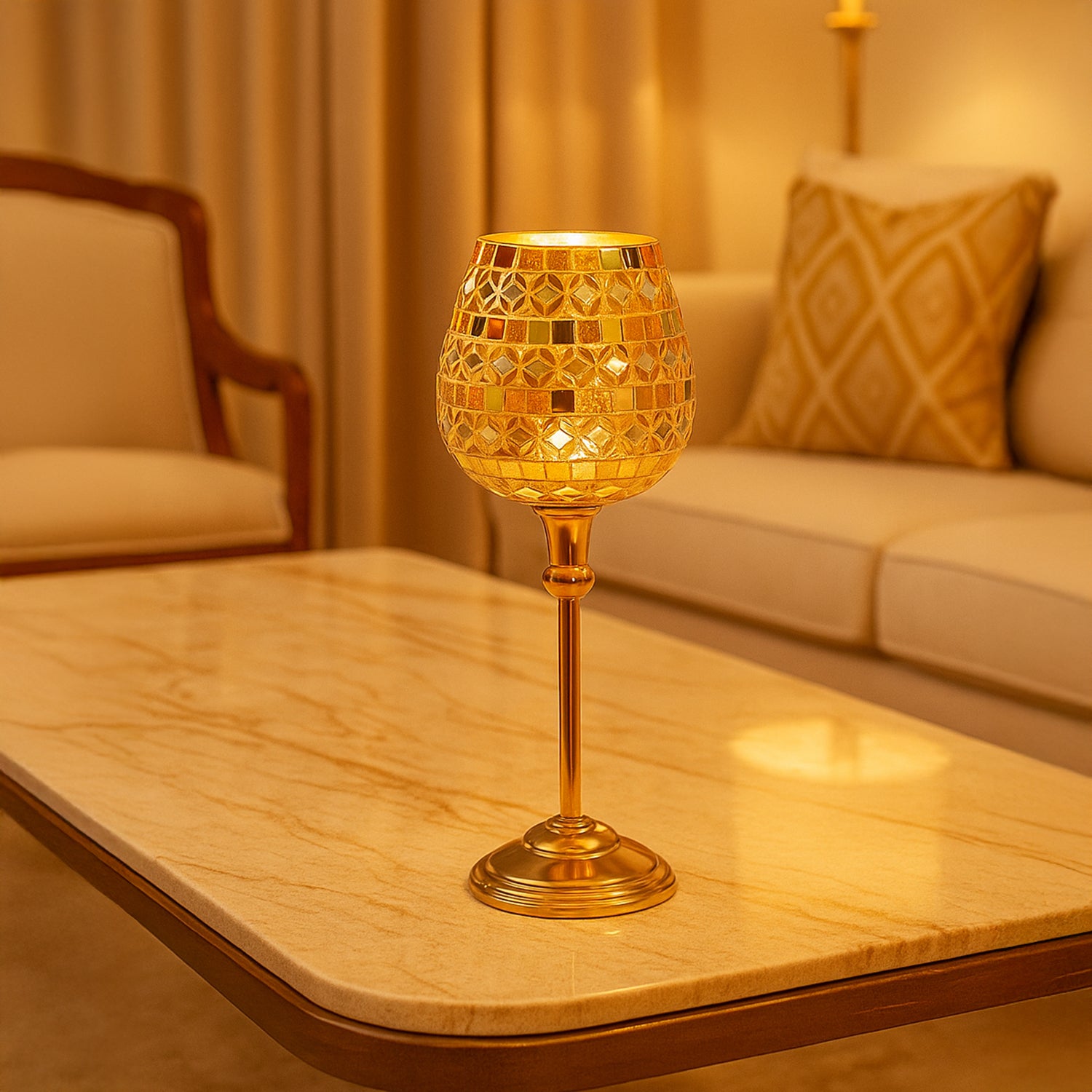 VON CASA Goblet T-Light Holder (Big) – Golden Mosaic Grandeur