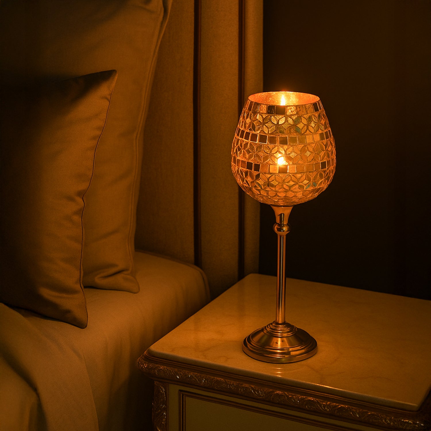 VON CASA Goblet T-Light Holder (Big) – Golden Mosaic Grandeur