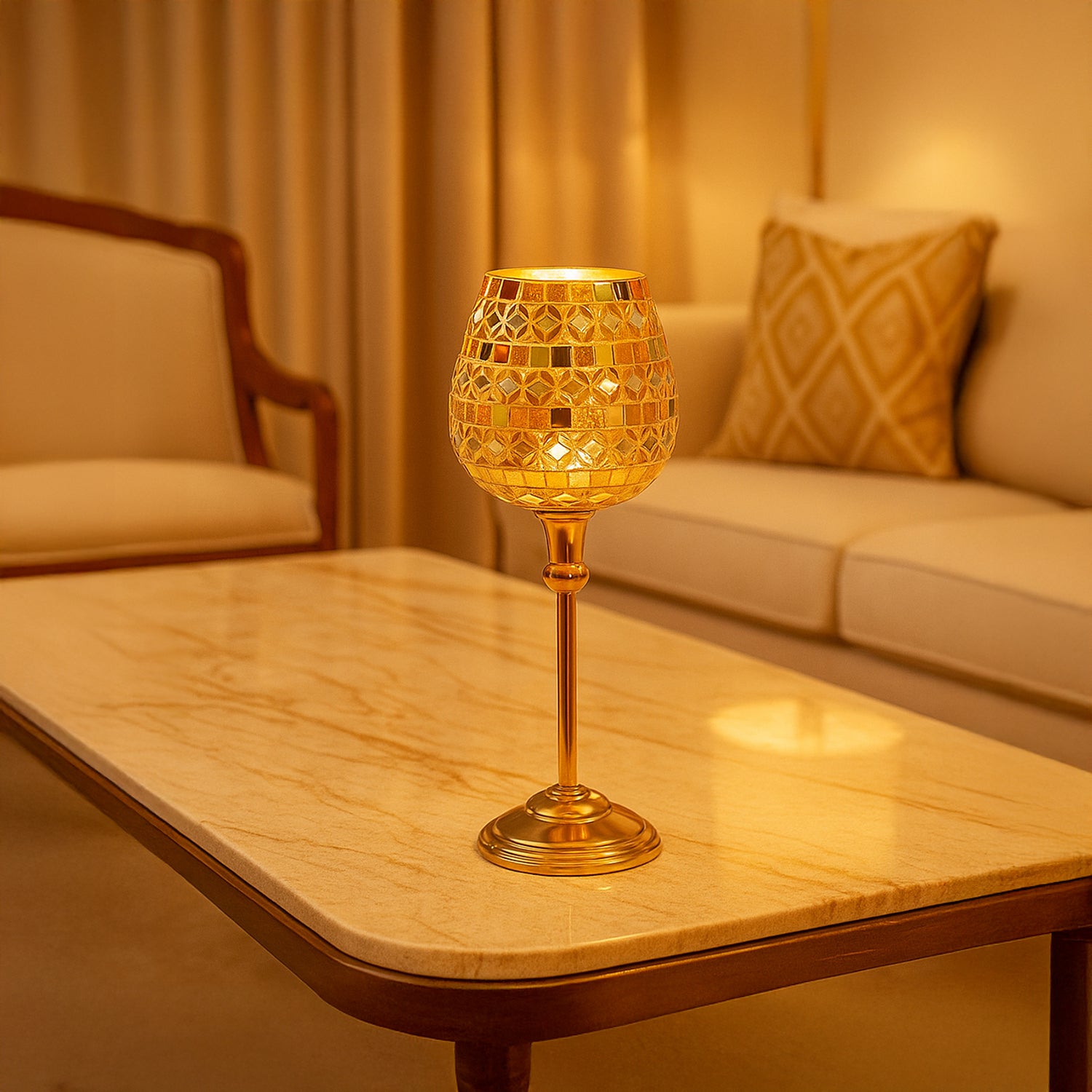 VON CASA Goblet T-Light Holder (Small) – Golden Mosaic Charm