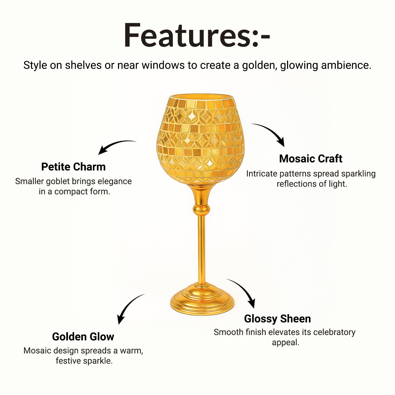 VON CASA Goblet T-Light Holder (Small) – Golden Mosaic Charm