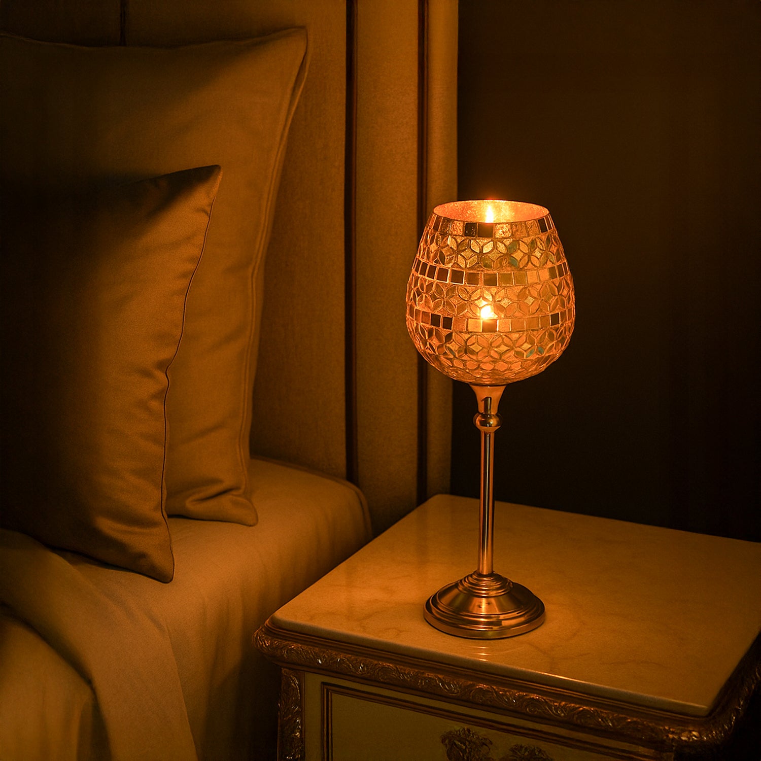 VON CASA Goblet T-Light Holder (Small) – Golden Mosaic Charm