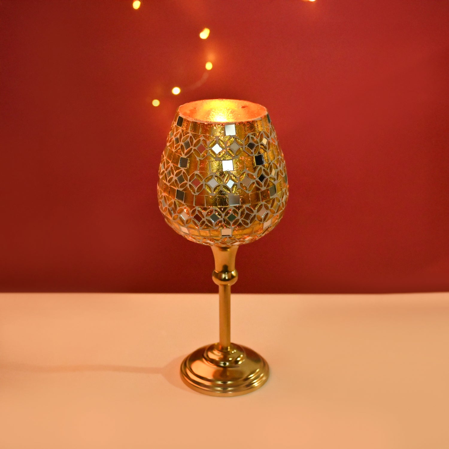 VON CASA Goblet T-Light Holder (Small) – Golden Mosaic Charm