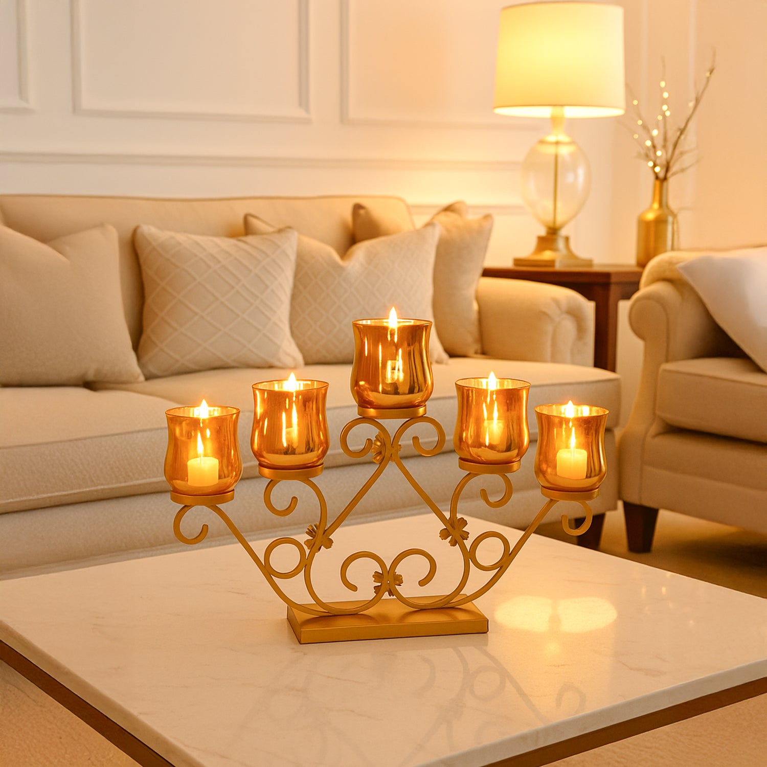 VON CASA 5 Votive T-Light Holder – Golden Vintage Mercury Glass