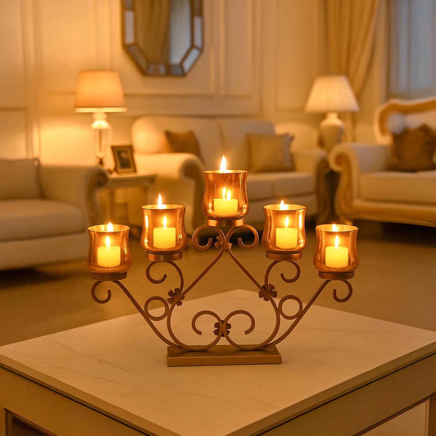VON CASA 5 Votive T-Light Holder – Golden Vintage Mercury Glass