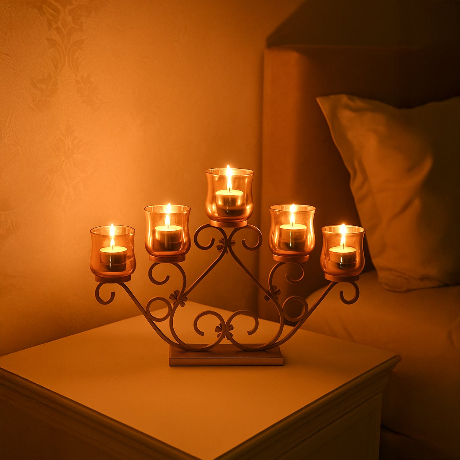 VON CASA 5 Votive T-Light Holder – Golden Vintage Mercury Glass