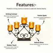 VON CASA 5 Votive T-Light Holder – Black & Golden Luster Glass