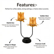VON CASA Golden 2-Votive U T-Lite Holder – Metal & Glass