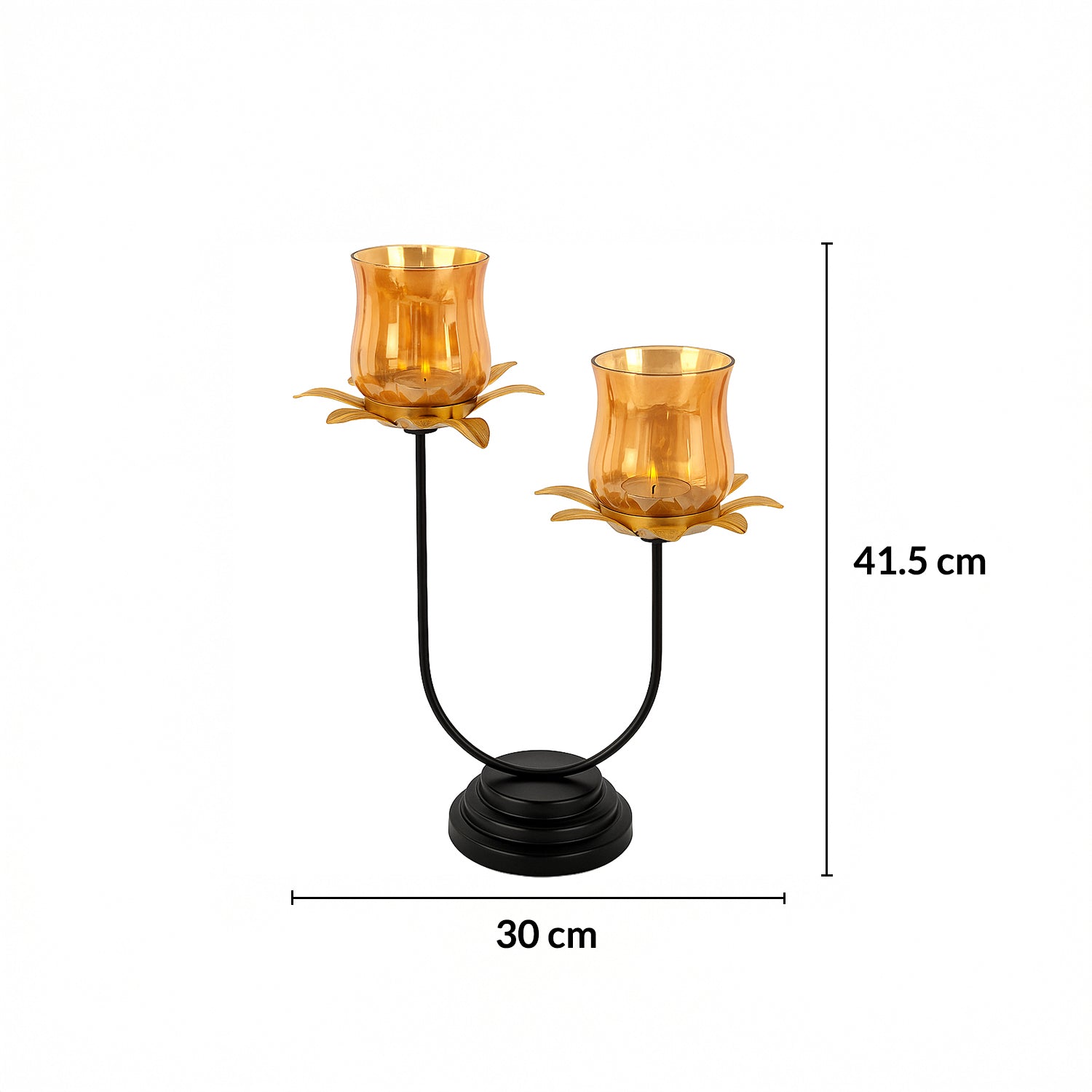 VON CASA Golden 2-Votive U T-Lite Holder – Metal & Glass