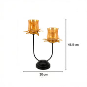 VON CASA Golden 2-Votive U T-Lite Holder – Metal & Glass