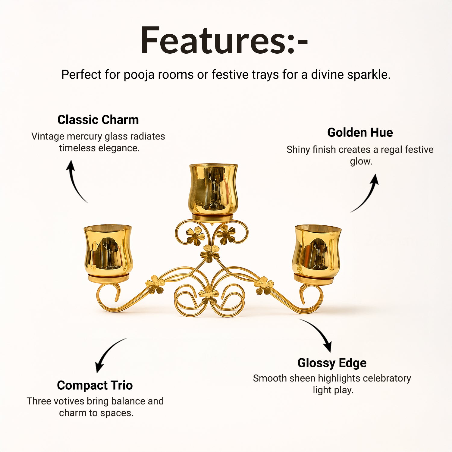 VON CASA 3 Votive T-Light Holder – Golden Mercury Glass Elegance