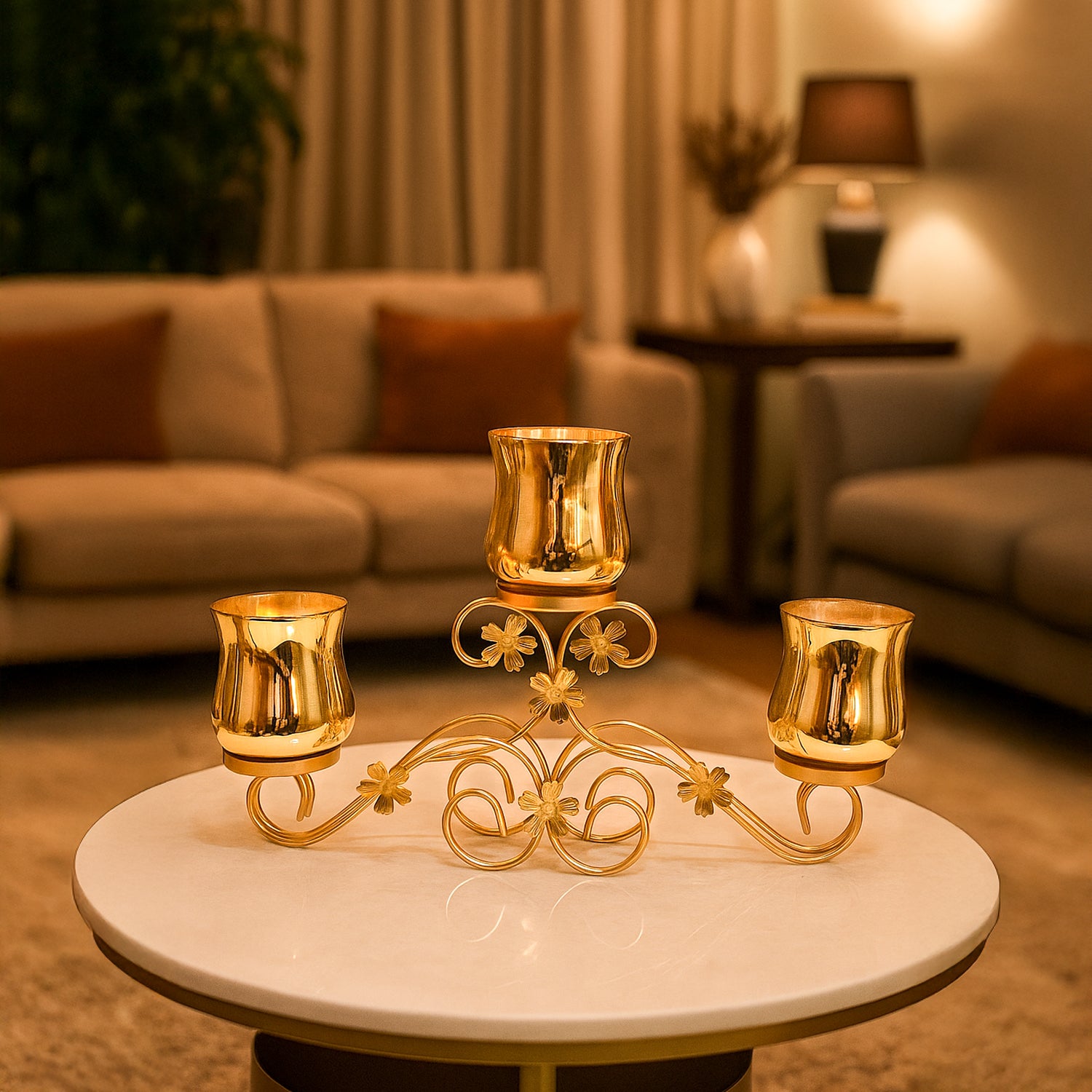 VON CASA 3 Votive T-Light Holder – Golden Mercury Glass Elegance