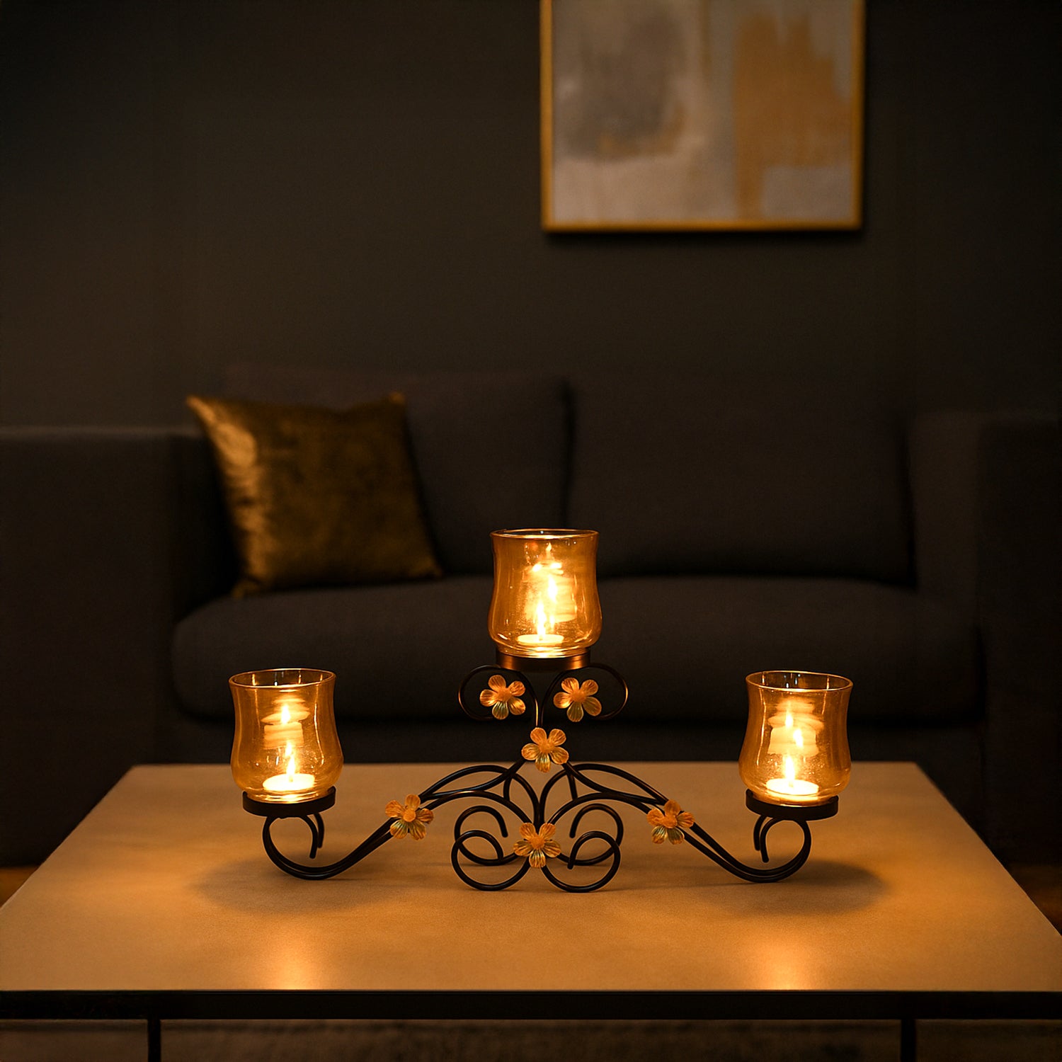 VON CASA 3 Votive T-Light Holder – Black Shine Luster Glass Brilliance