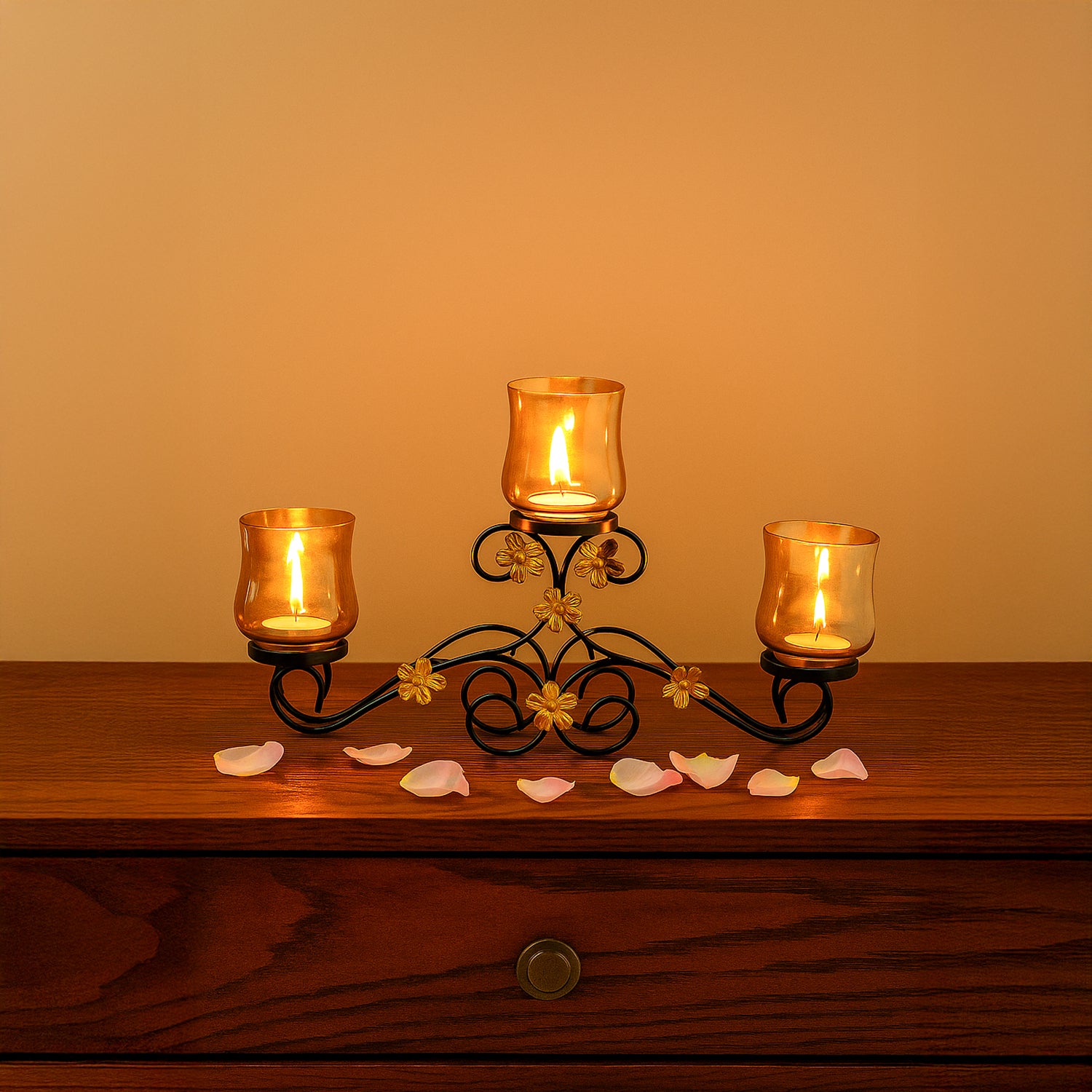 VON CASA 3 Votive T-Light Holder – Black Shine Luster Glass Brilliance