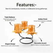 VON CASA Golden 3-Votive T-Lite Holder – Lustre Glass Finish