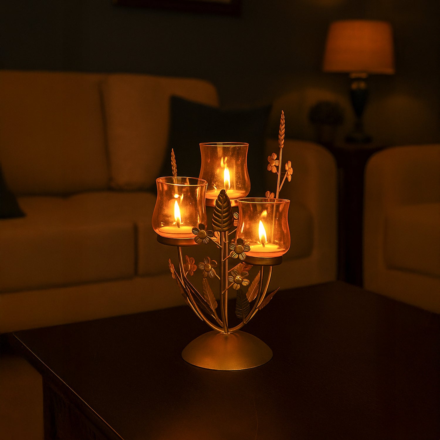 VON CASA 3 Votive T-Light Holder – Golden Luster Glass
