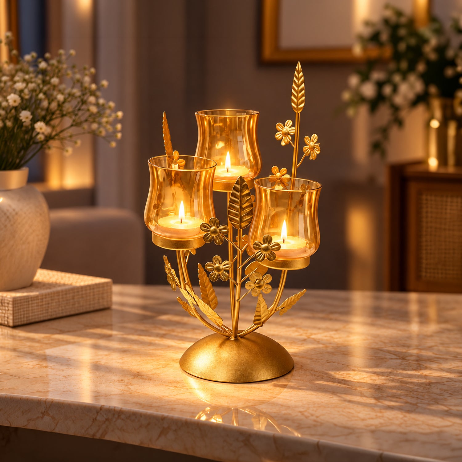 VON CASA 3 Votive T-Light Holder – Golden Luster Glass